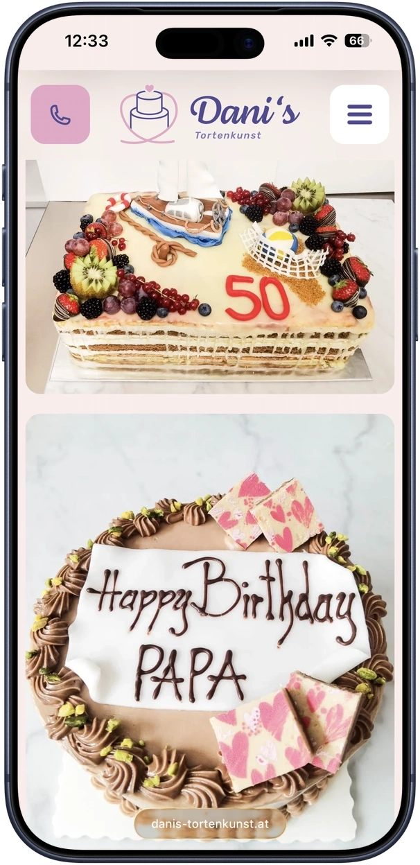 Mobile Dani's Tortenkunst cake gallery design.